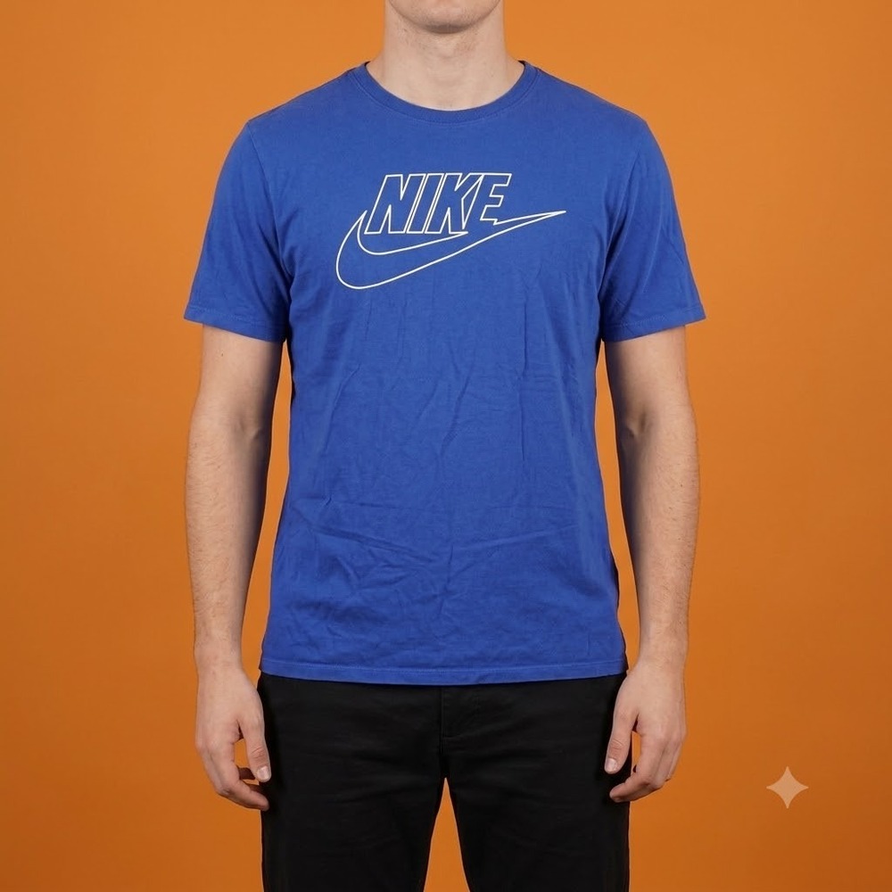 Nike T-Shirt Mens Large Blue Graphic Swoosh Logo Athletic Cut Short Sleeve